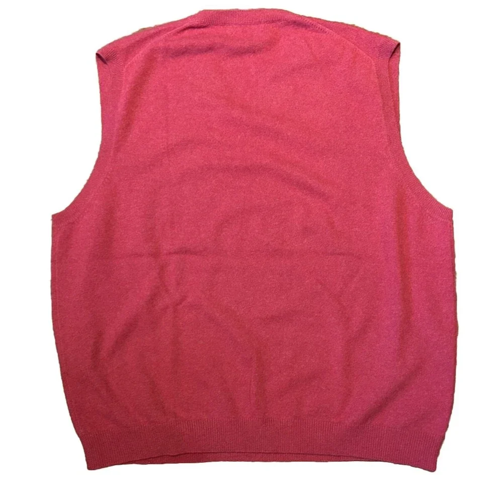 Lands' End Mens Large L Solid Red 100% Cashmere Sweater Vest  V Neck READ‎